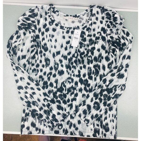 LOFT WOMEN Animal Print Twist Sleeve Top Small - Picture 10 of 11